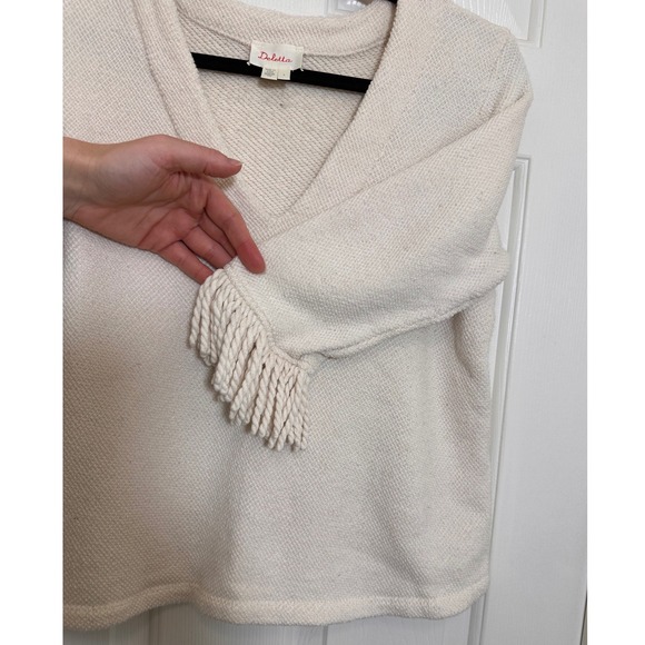 Deletta Cream Textured Fringe Sleeve V Neck Sweater Top Women's Size S - Picture 3 of 5